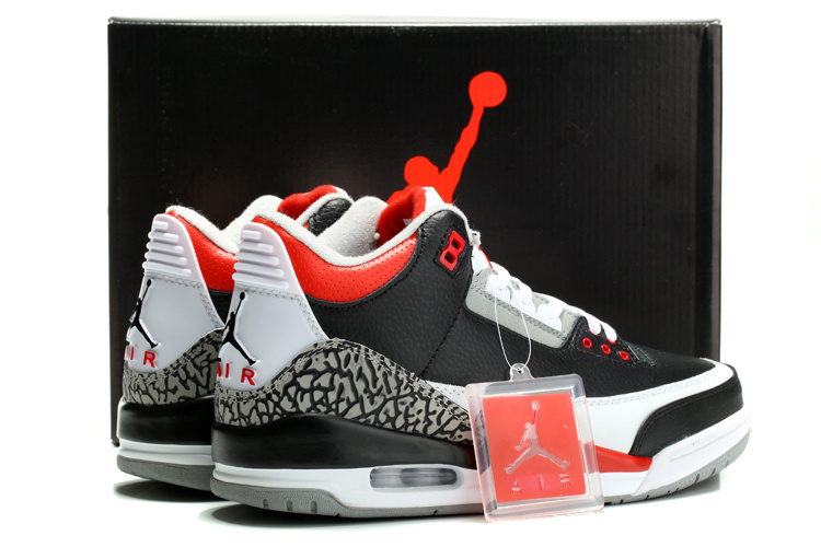 2014 Nike Jordan 3 Retro Shoes Black White Red Cement