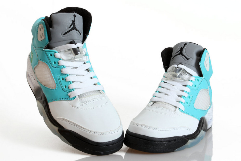 2014 Nike Air Jordan 5 Shoes White Blue Black