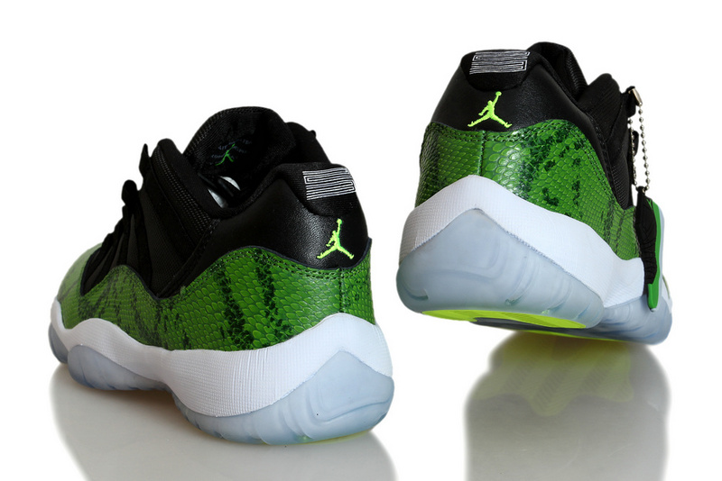 Nike Womens Jordan 11 Snakeskin Black Green White Shoes