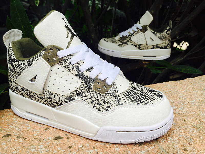 2015 Nike Air Jordan 4 SnakeSkin White Army Green Shoes