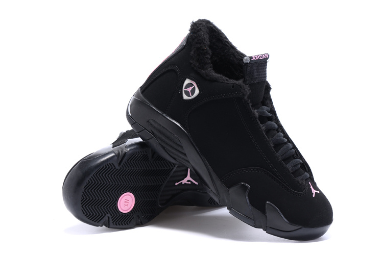 2015 Women Nike Air Jordan 14 Retro Wool All Black Shoes