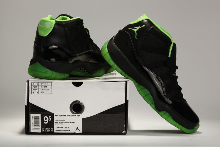 2014 Nike Air Jordan 11 Retro Black Green Shoes