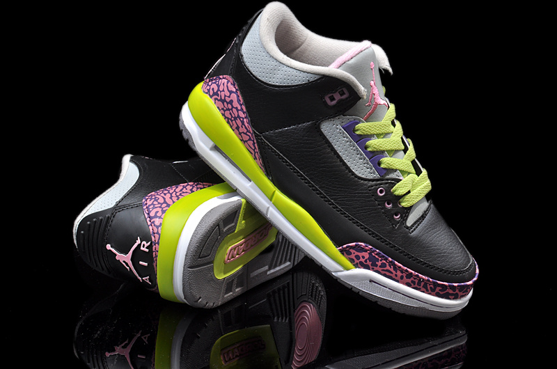 New Nike Jordan 3 Retro Black Pink Yellow White Shoes