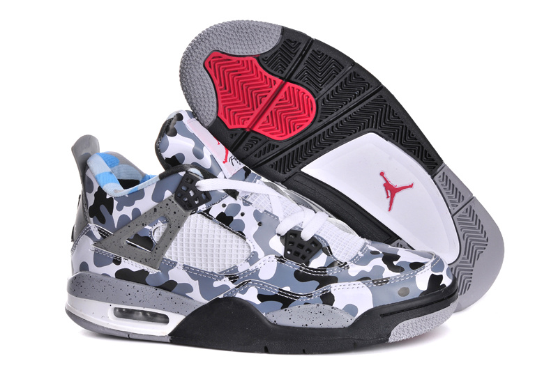 New Jordan 4 Retro Camo White Grey Black Shoes