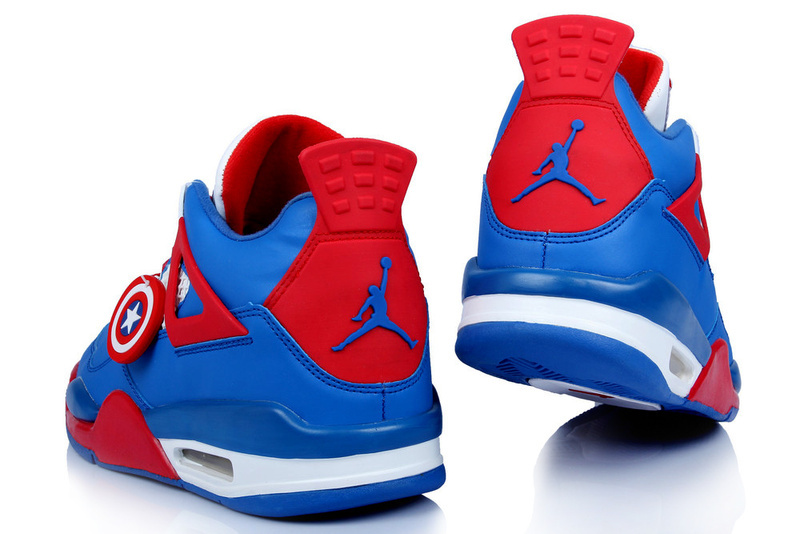 New Jordan 4 Retro Captain America Edition Blue White Red Shoes