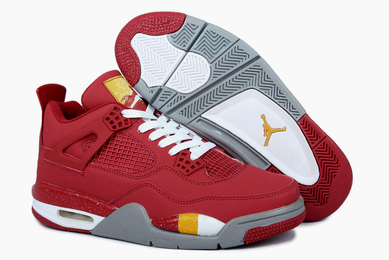 New Jordan 4 Retro Emperor Collective Edition Red White Grey Yellow Shoes