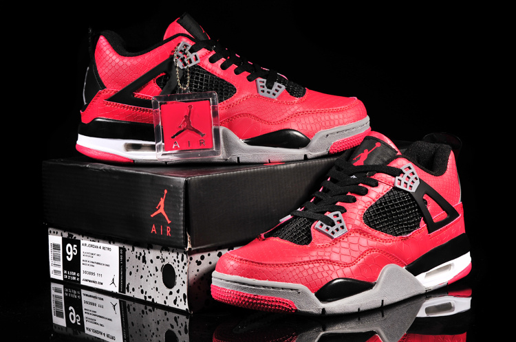 New Jordan 4 Retro Fish Pattern Red Black Shoes