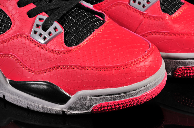 New Jordan 4 Retro Fish Pattern Red Black Shoes