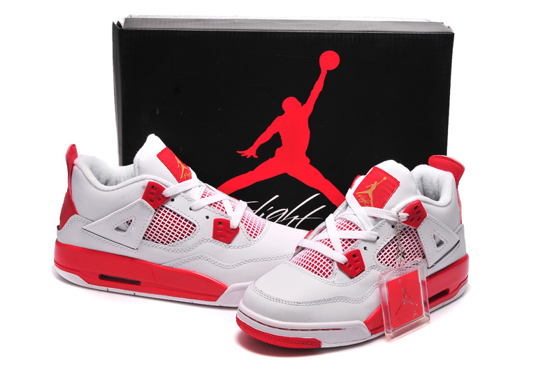 New Jordan 4 Retro Shoes White Red