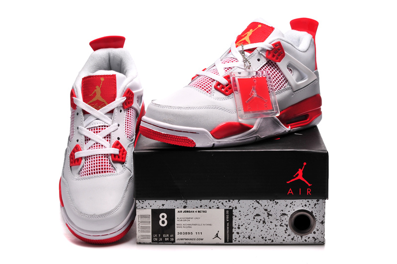 New Jordan 4 Retro Shoes White Red