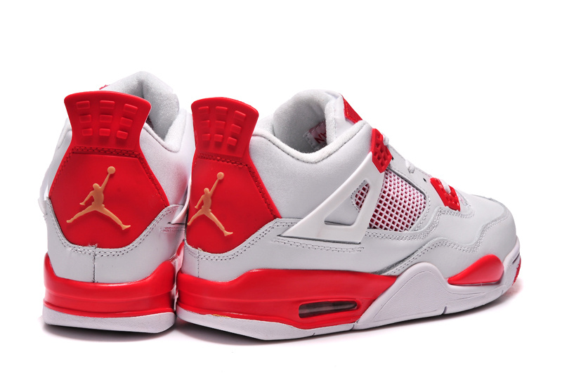 New Jordan 4 Retro Shoes White Red