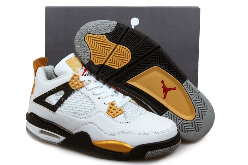 New Jordan 4 Retro White Yellow Black Shoes