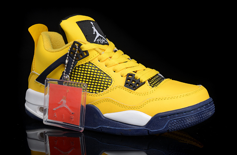 New Jordan 4 Retro Yellow Blue White Shoes