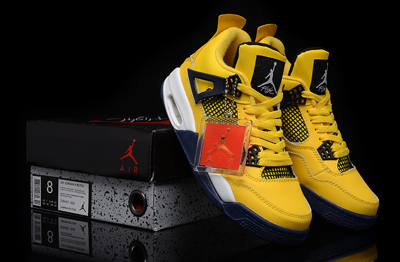 New Jordan 4 Retro Yellow Blue White Shoes