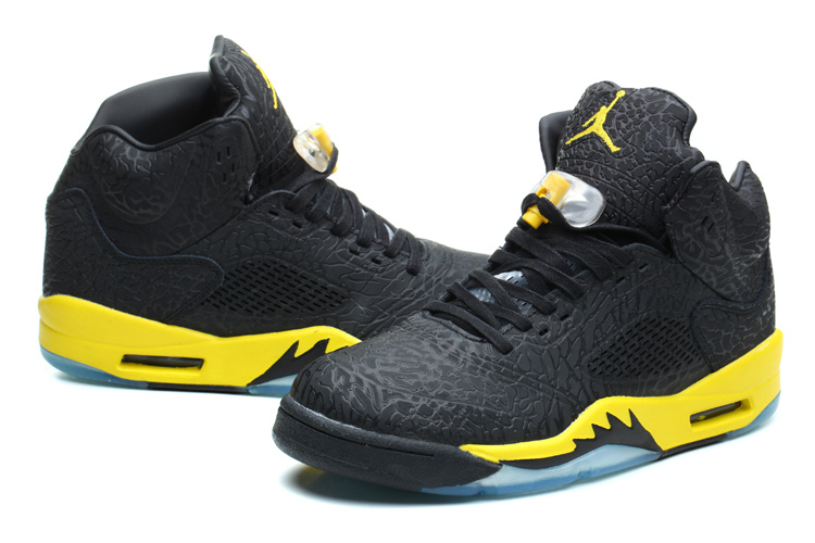 New Nike Air Jordan 5 Retro Burst Crack Black Yellow Basketball Shoes