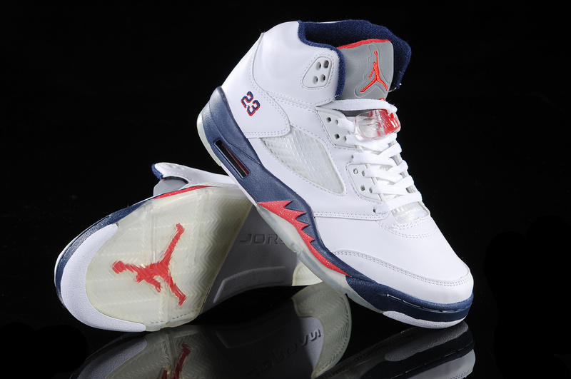 New Nike Air Jordan 5 Retro White Blue Red Shoes