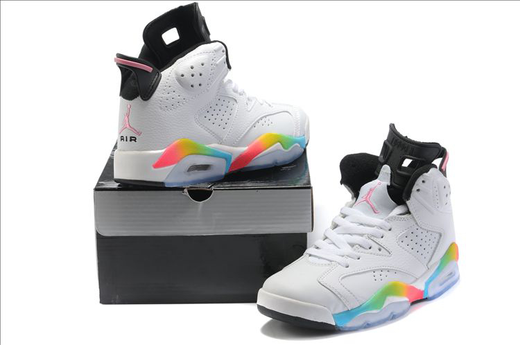 Nike Women Jordan 6 White Colorful Black Shoes