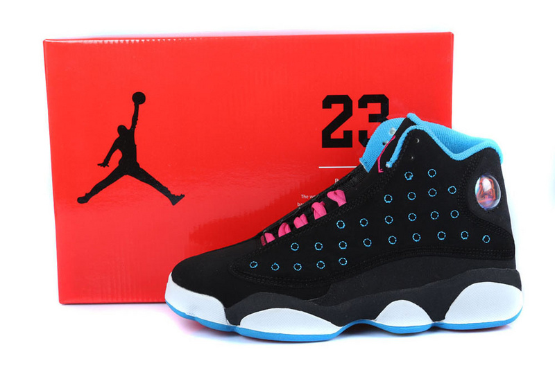 Women's Nike Jordan 13 GS Shoes Black Blue Pink White