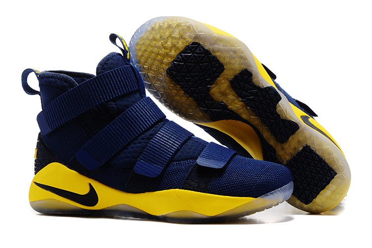 yellow and blue lebrons