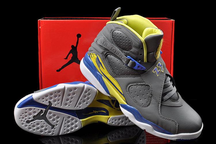 Real Nike Jordan 8 Hardpack Grey Blue Yellow Shoes