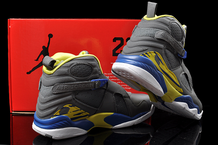 Real Nike Jordan 8 Hardpack Grey Blue Yellow Shoes