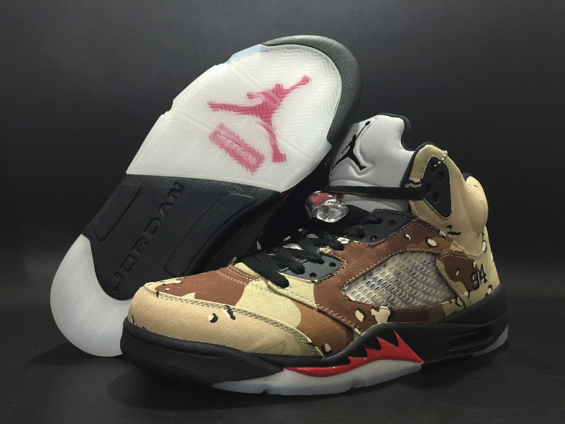 Supreme X Jordan 5 Camo Black Red Shoes