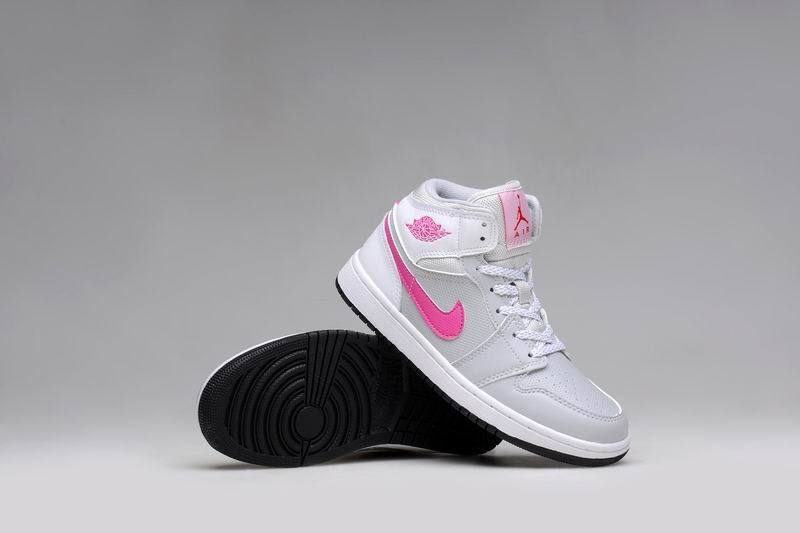 Women Nike Air Jordan 1 GS Grey Pink White Shoes