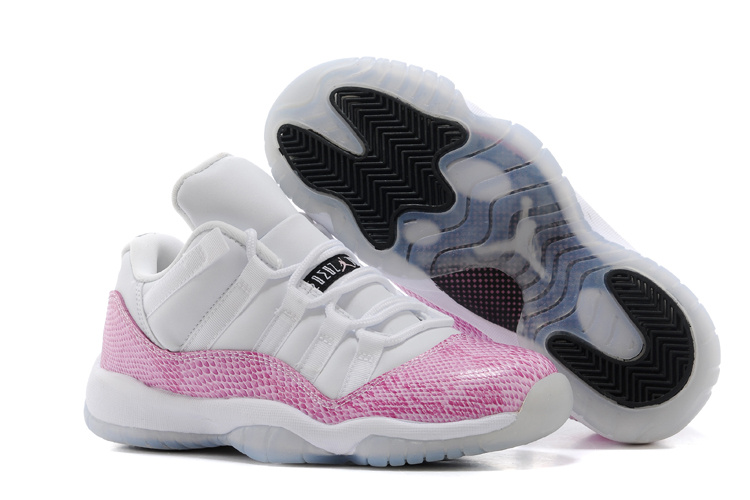 Women Nike Air Jordan 11 Retro Low Pink Snakeskin White Cherry Pink Black Shoes