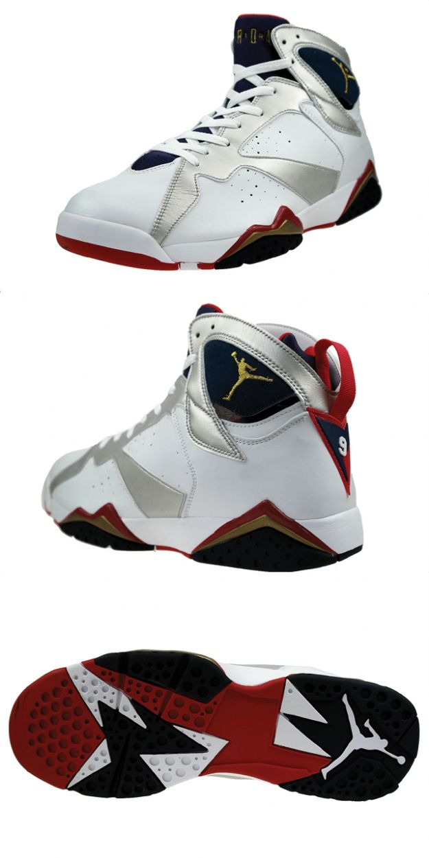 nike air jordan 7 retro olympics edition white metallic gold navy blue true red shoes